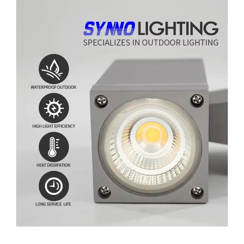 Square Decoration up and Down Outdoor Wall Led Lamp Aluminum Rectangle Led Wall Light Ip65 Waterproof square Porch Wall Lamp