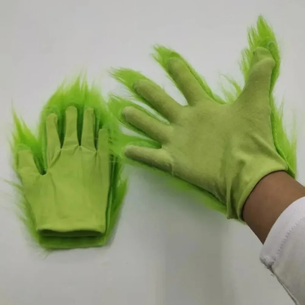 Gants de fourrure verte monstre Animal diable démon Costume de noël hommes femmes adulte père noël effrayant Halloween Joker pour enfant enfant garçon fille