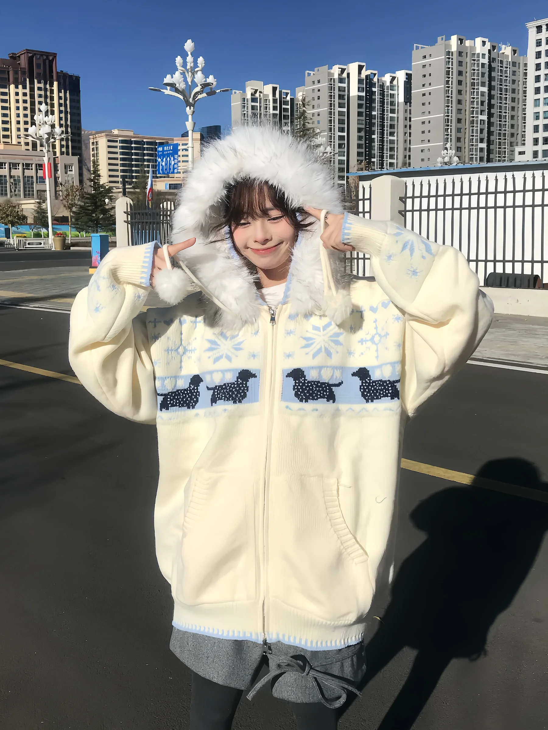 

Оригинальный американский вязаный свитер с узором Fair Isle и принтом собачек, осенне-зимний, утепленный, теплый трикотажный топ для женщин, повседневный стиль