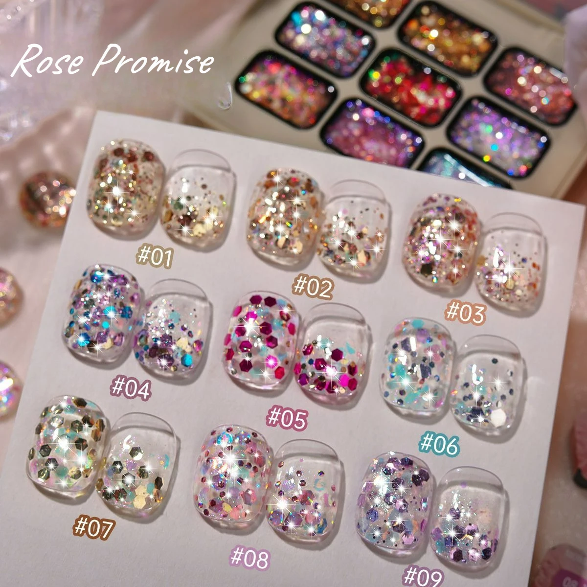2.5gx9Color Glitter Crystal Aurora Pearl Oil Painting Gel Polish Cream Popularity Brocade Powder Solid State Nail Art Manicure