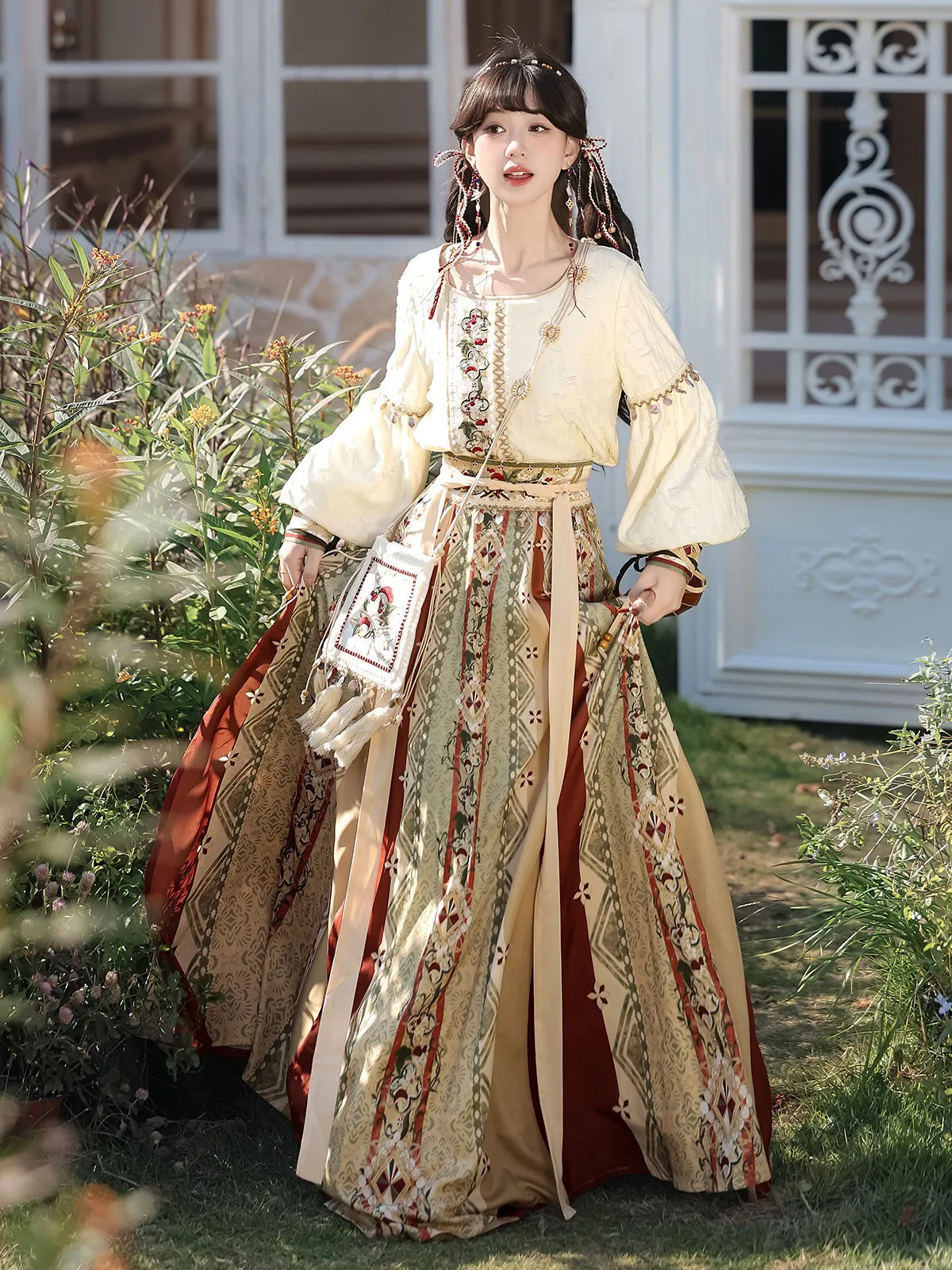 Linlin Secret Realm Fragrance-Seeking Exotic Style Han Element Shawl Top And Skirt Set Waist-Length Daily Hanfu
