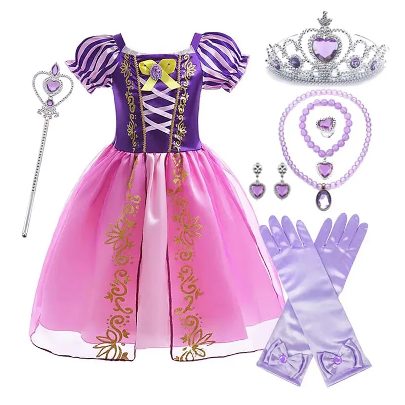 Disfraz clásico de princesa Rapunzel para niñas, vestido morado, conjunto completo lf[5
