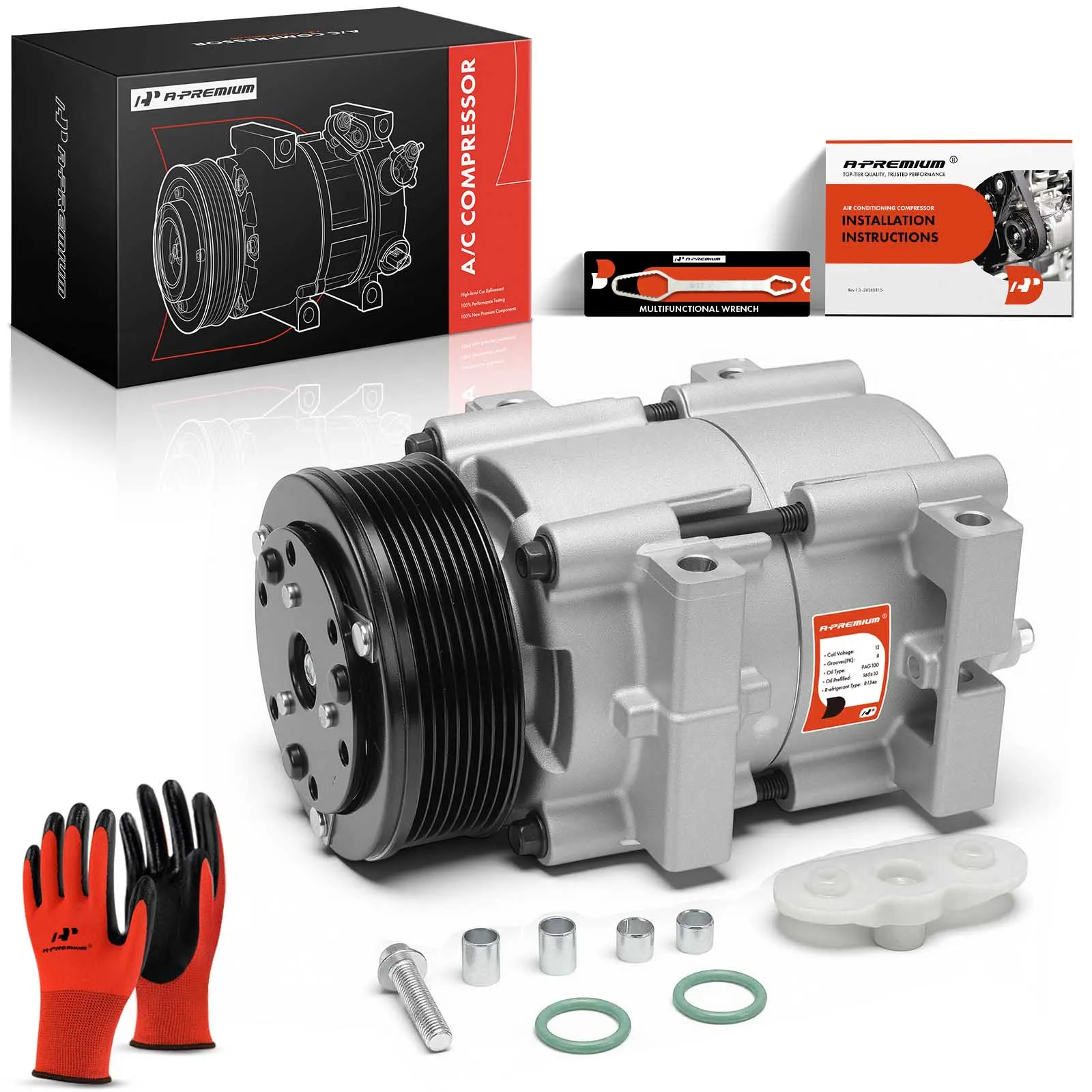 A-Premium AC Compressor with 8-Groove Pulley for Ford E-350 Econoline 1998 E-350 Super Duty 1999-2001 E-350 Econoline Club Wagon