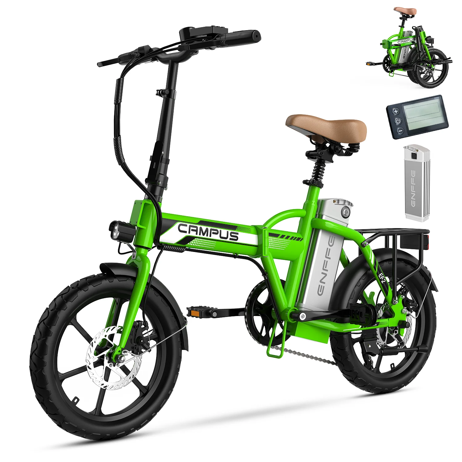 Folding Electric Bike for Adults 16" 1000W Peak 36V 13.5Ah UL Battery 40Miles 20MPH City Commuter Ebike Dual Disc Brakes 3 Riding Modes image 2