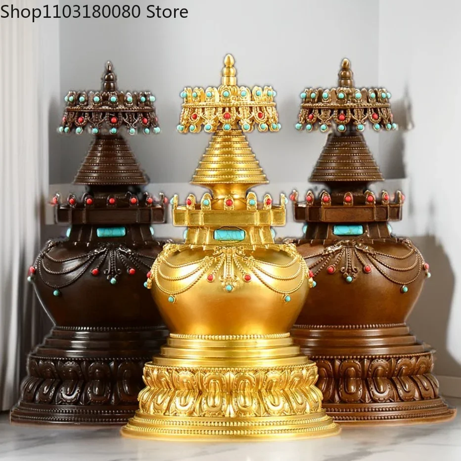

Copper gilding Kadampa pagoda stupa Gadangta Statue Tibet Bodhi Pagoda sculpture ,33cm,22cm,15cm,
