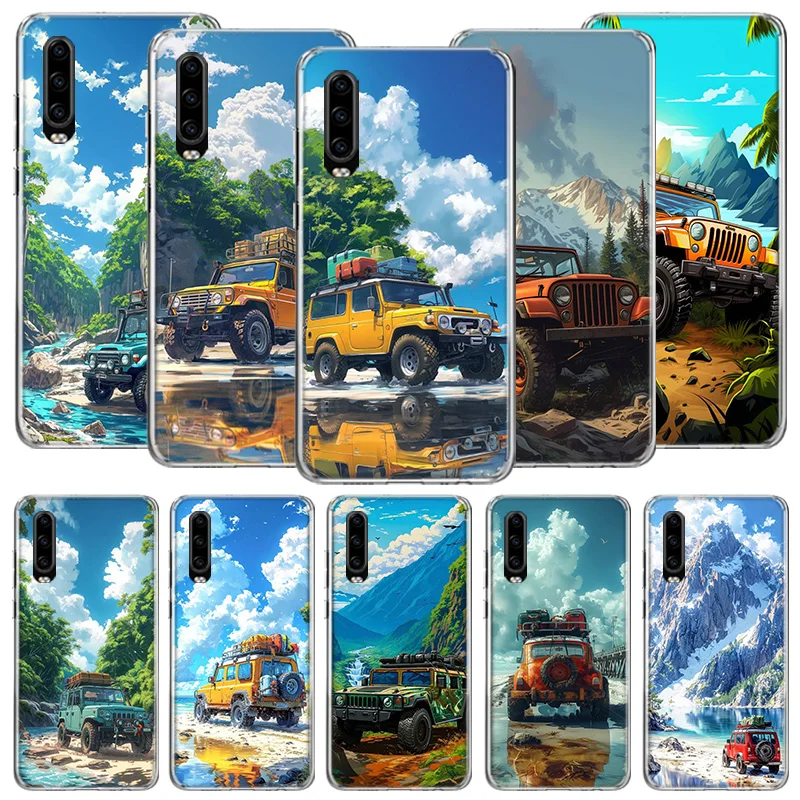 Off Road Vehicle Tourism Scenery Phone Case For Huawei P50 Pro P10 P20 P30 P40 Lite Cover Mate 40 30 20 10 Lite Capa Shell