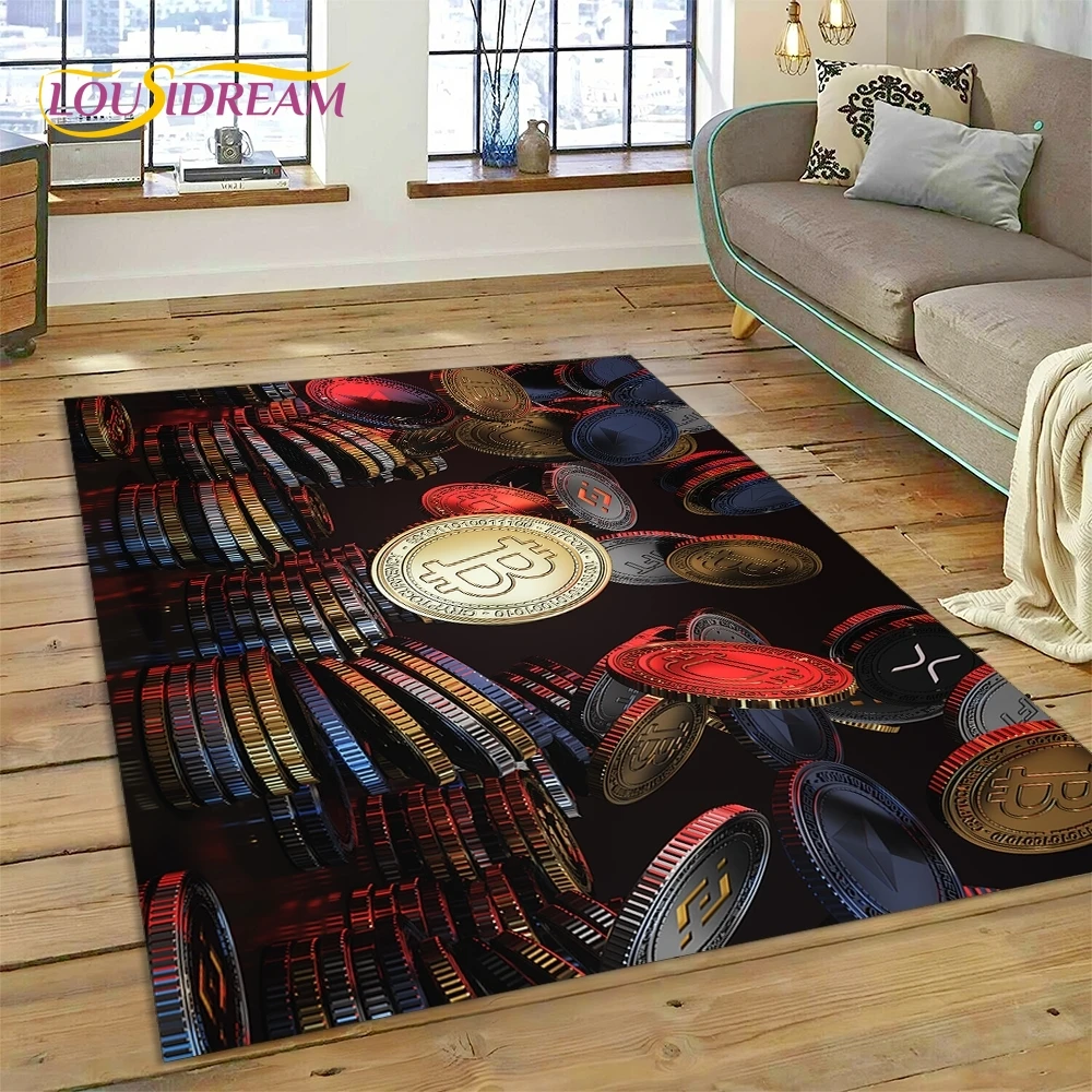 Bitcoin 3D Virtual Currency NFT Area Rug Carpet for Living Room Bedroom Home Decor,Floor Mat Non-slip for Sofa Doormat Gift Kids