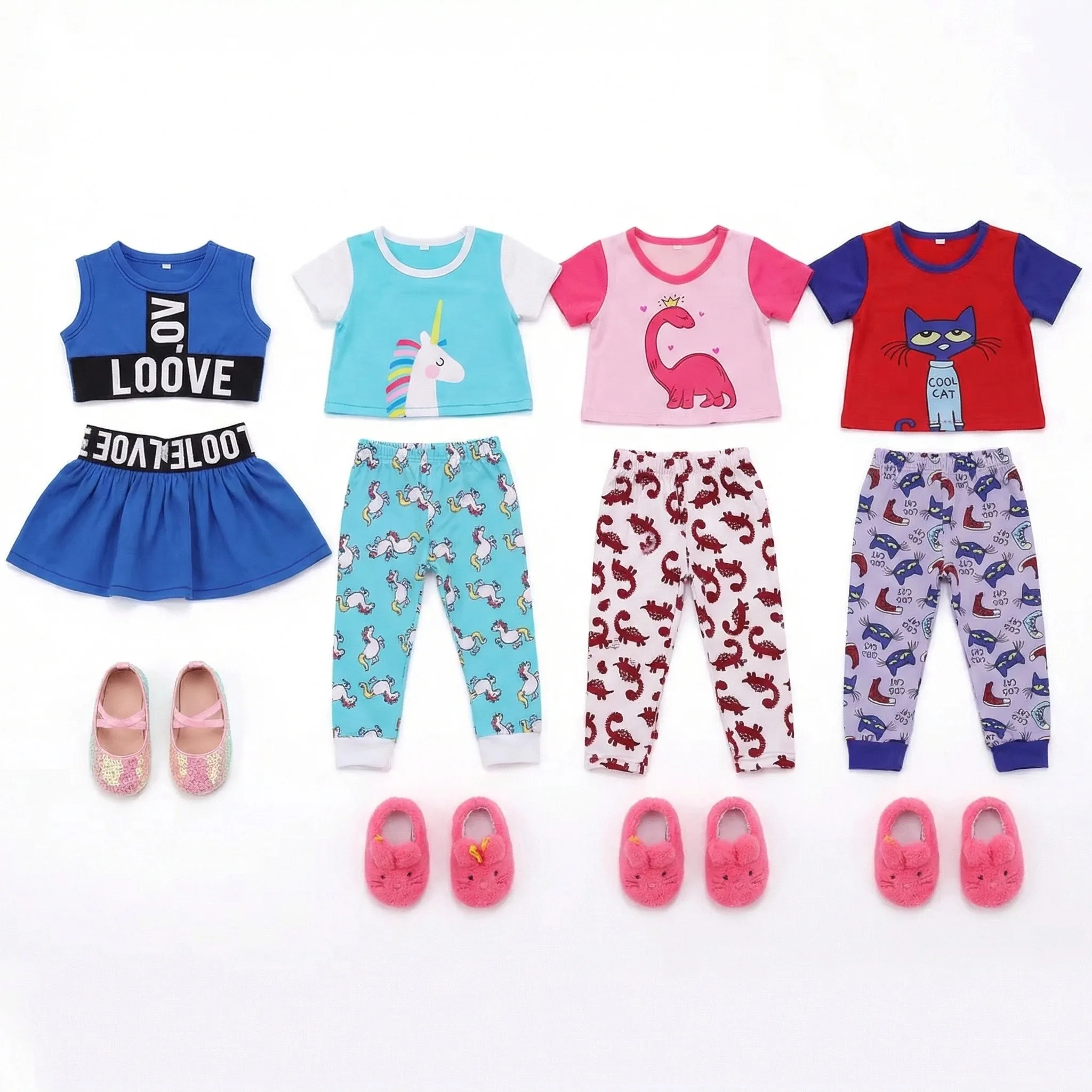 Doll Clothes 4PCS Suits Multicolor Nightgown Long Skirts Activewear Stuffed Unicorn,18Inch American&43CM Baby Doll Accessories