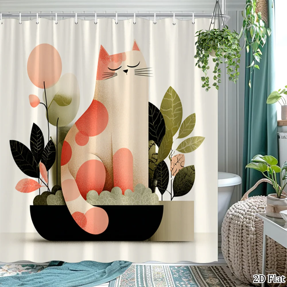 

Aesthetic Cat Lover Boho Floral Abstract Shower Curtain Waterproof Bathroom Decor Liner 180x200cm