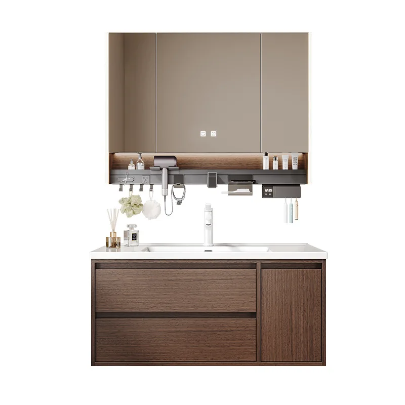 

Medieval style, solid wood bathroom cabinet, ceramic integrated basin, toilet, washstand