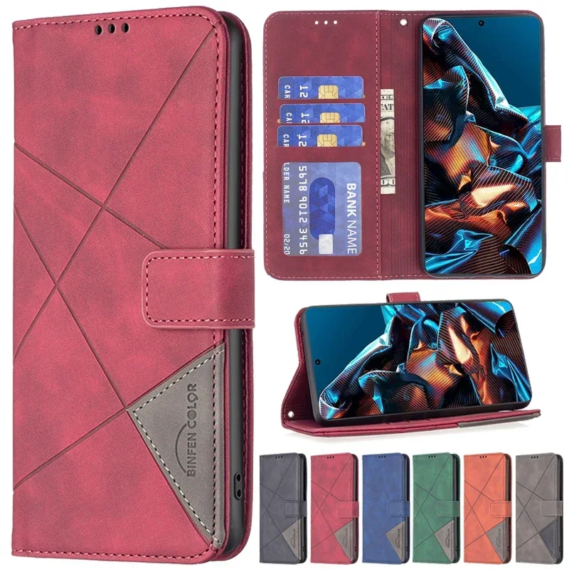 Wallet Capped Prism Card Magnetic Flip Leather Case For Xiaomi Redmi 14C 13C 12C 10C Note 13 Pro 12S 11 10 9 Poco X6 Pro 13T 14T