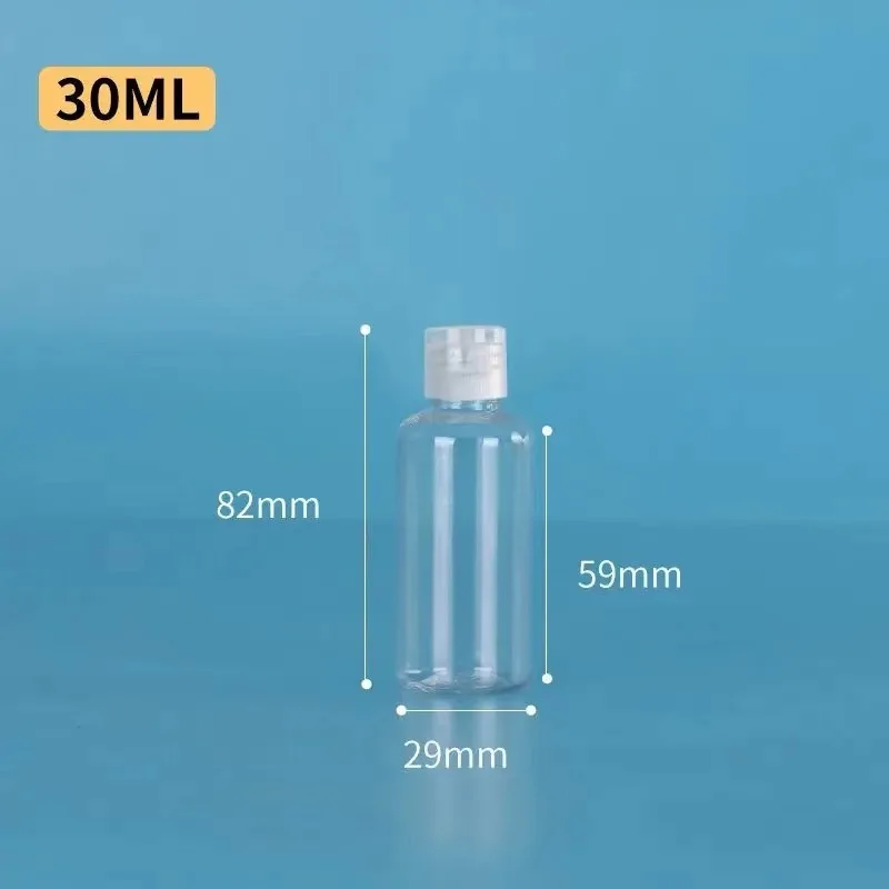 50 Uds. Botellas de viaje de plástico transparente de 30ml con tapa abatible contenedor dispensador para tamaño de viaje para champú loción crema