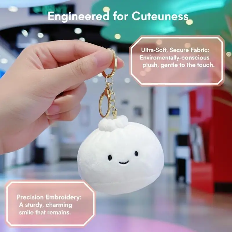 Entzückender chinesischer Dim-Sum-Plüsch-Schlüsselanhänger, flauschiger Dampfnudel-Puppenanhänger, niedliche Taschenaccessoires für Feinschmecker und Anime-Fans. – Detail 4