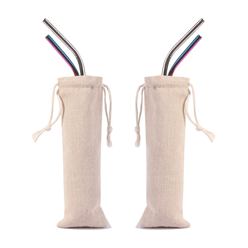Cotton and Linen Drawstring Straw Storage Bag Tableware Portable Drawstring Pouch Dustproof Bag Knife Fork Protector Case