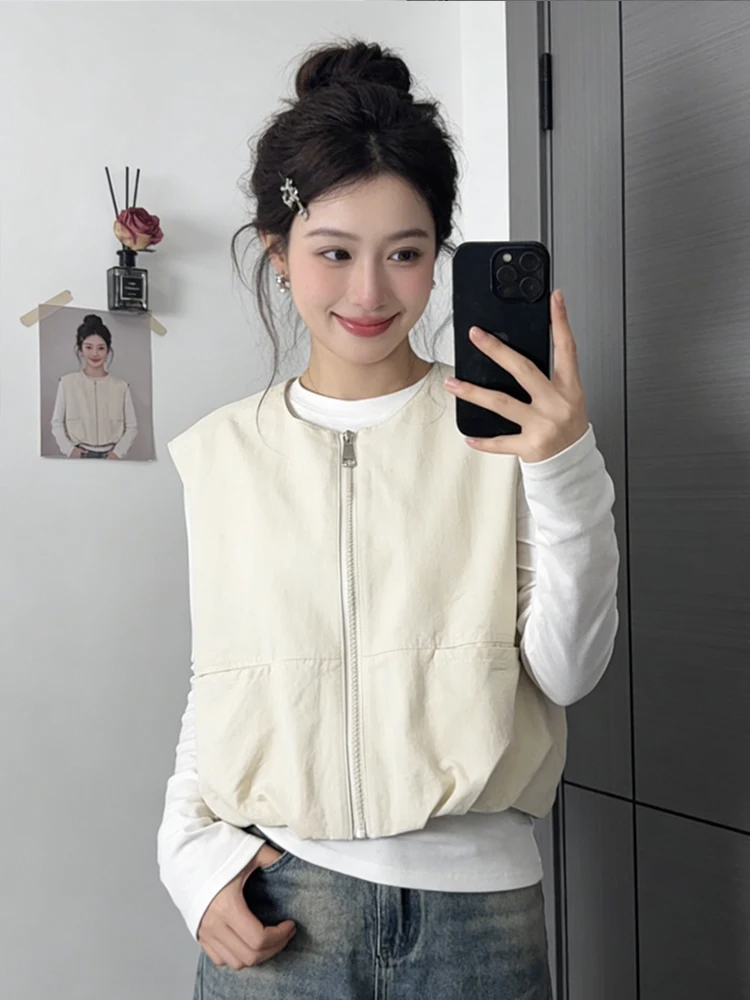 

Faionable ort Svel Vest Top Women's Outerwear Spring Autumn 2026 New Sle Versatile Commute Wind Loose Fit round Ne