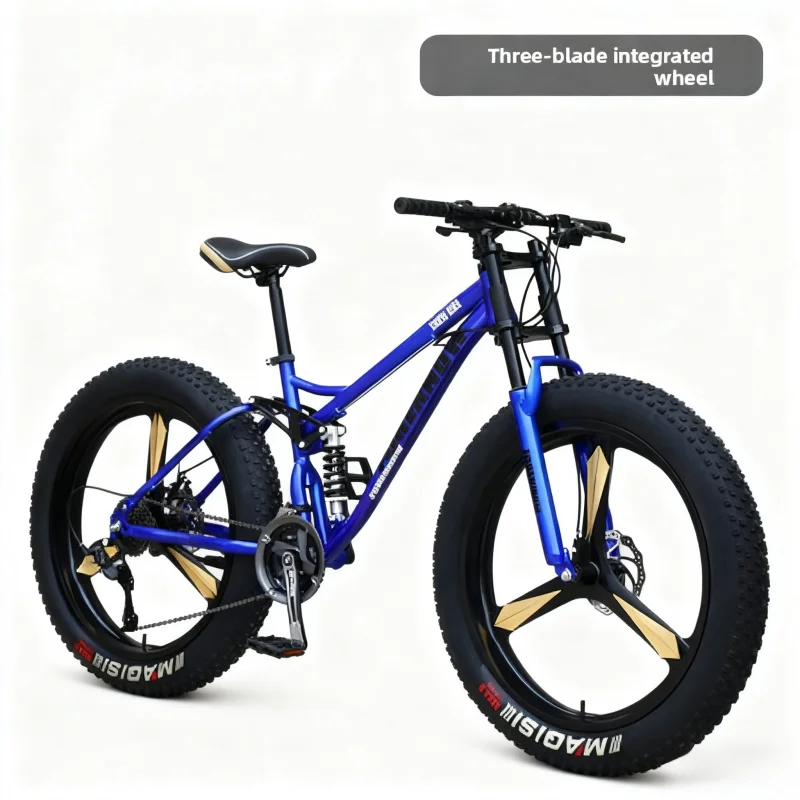 دراجة جبلية زرقاء للبالغين على الطرق الوعرة 3 في 1 متغيرة السرعة لإطارات الثلج على الشاطئ ممتصة للصدمات عجلة كبيرة 4.0 واسعة جدًا #4