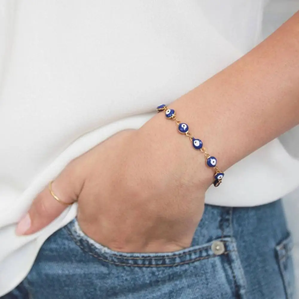 Couple Fashion Turkish Bead Friendship Korean Style Hand Chain Demon Eye Bracelet Lucky Women Bracelet Metal