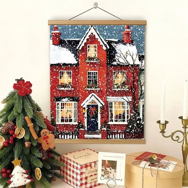 VIKAMA Wall Tapestry London Winter Street Red Double Decker Bus Phone Booth Snow Christmas Wall Hanging Home Decor Living Room