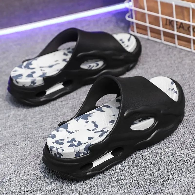 

Platform Slippers for Men Shiatsu Beach Shoes Indoor House Walk Around Home Bathroom Designer Luxury Original Adult Sandals Man