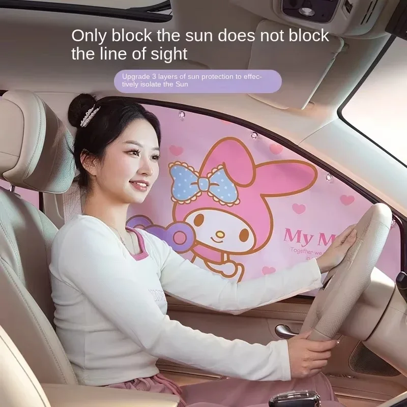 

Sanrio Hello Kitty Car Windshield Sunshade Sun Protection Film Curtain Summer Sun Protection Insulation Cartoon Car Accessories