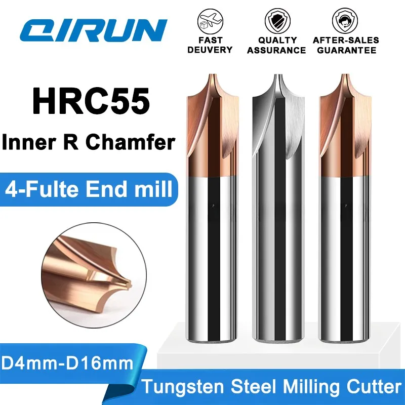 

QIRUN HRC55 4-Flute Carbide bit, chamfering forming milling cutter, CNC machining cutter, internal R angle end milling cutter.