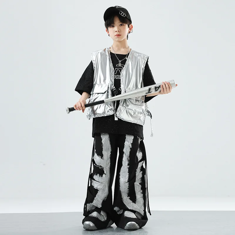 Hip Hop Girls Fashion Crop Top Loose Graffiti Pants Child K-pop Streetwear Girl Group Clothes Set Kids Jazz Street Dance Costume