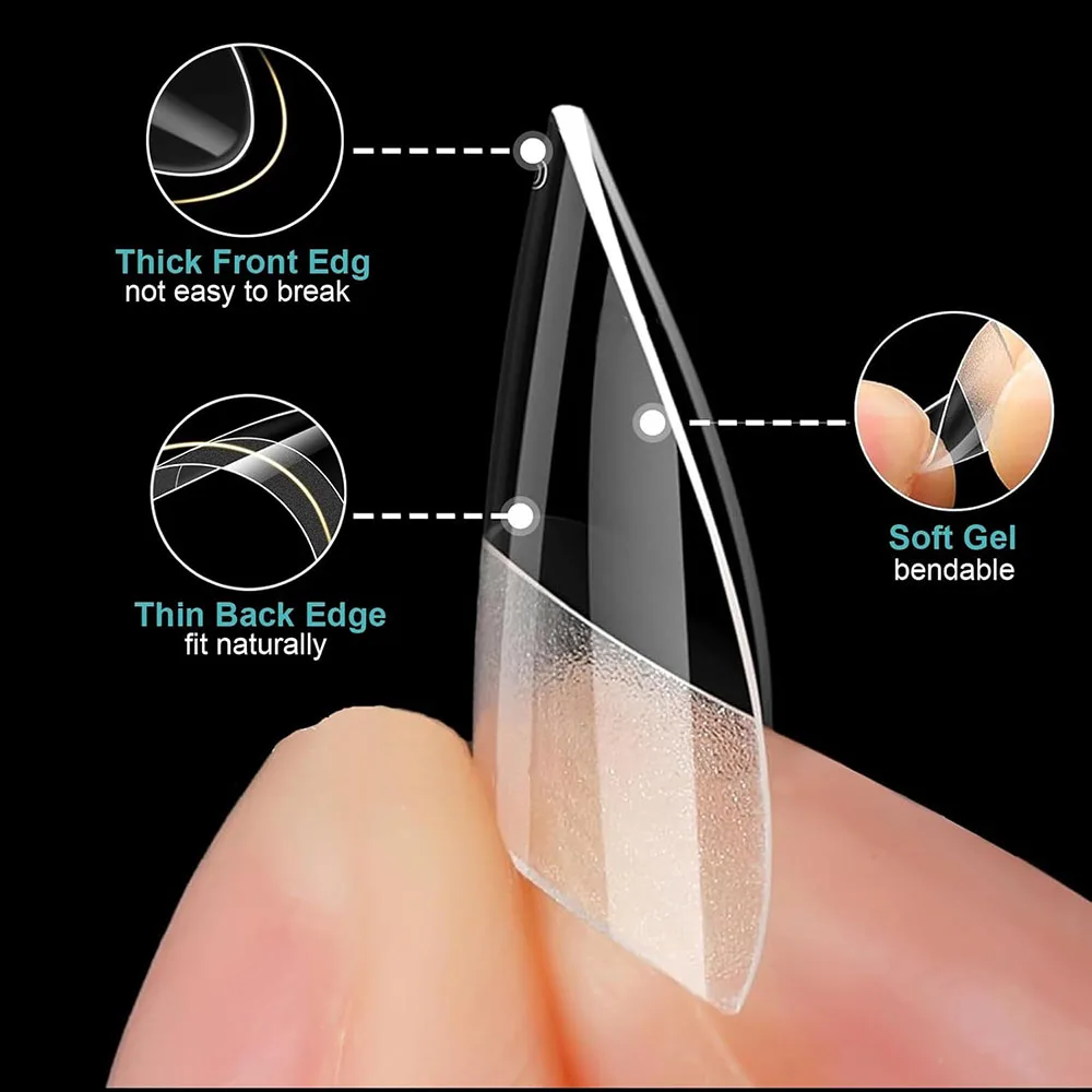 240 개/상자 소프트 젤 짧은 아몬드 네일 팁 하프 커버 프리 에칭 살롱 클리어 프레스 손톱 도구 매니큐어 확장 하프 매트