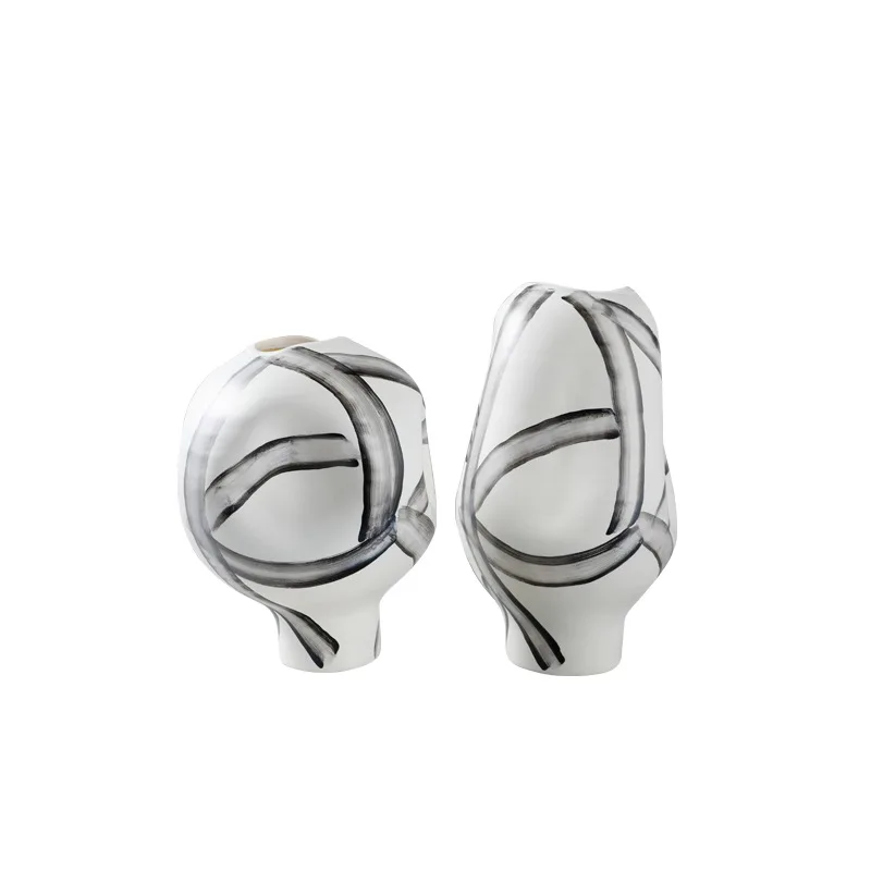 

Modern simple hand-painted ink striped vase ornament model room study flower arrangement display cabinet soft decoration