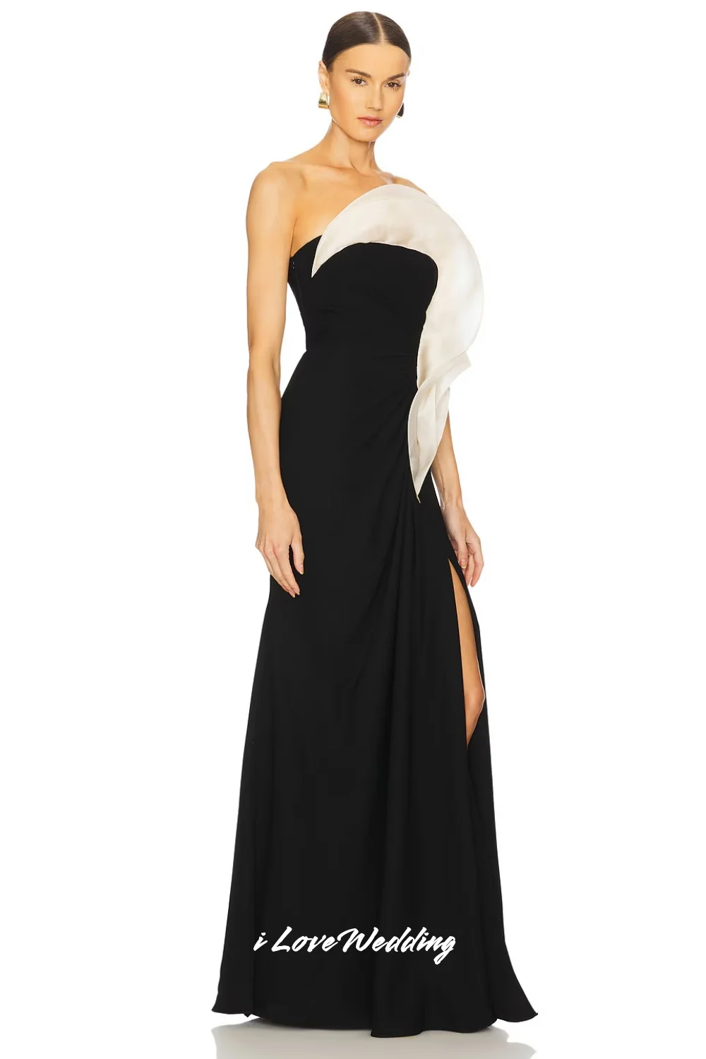 Vestidos de Noche negros sin tirantes, vestido de fiesta de boda elegante hasta el suelo plisado con abertura de sirena sin mangas de satén 2025, personalizado