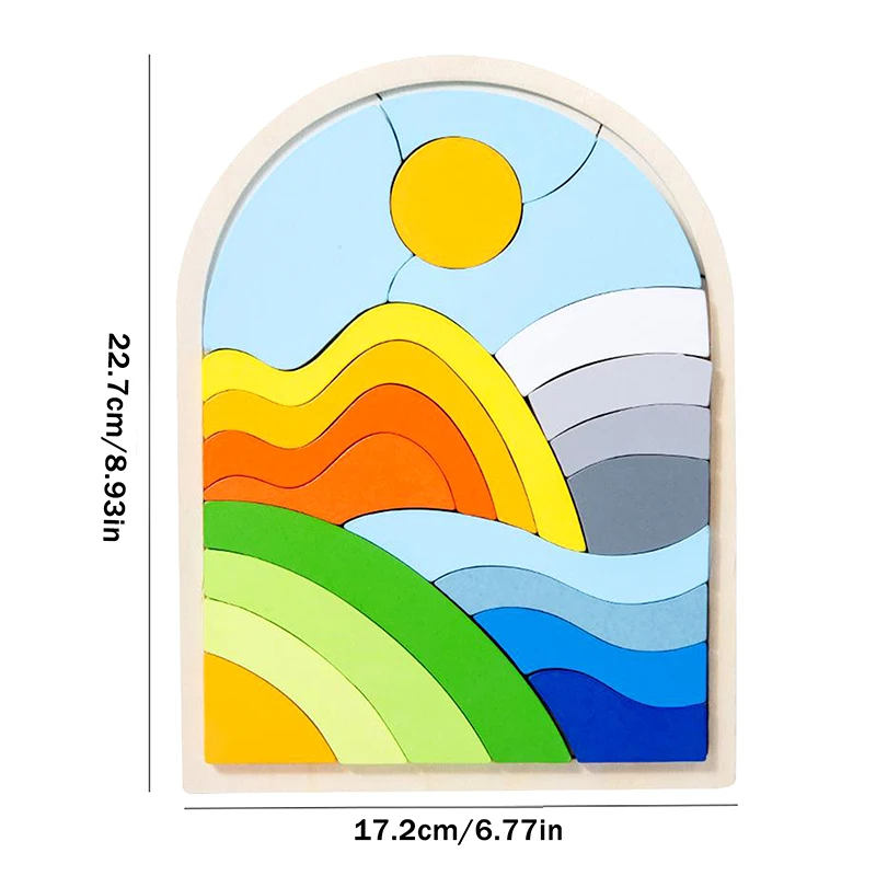 [JT]1Pc Wooden Rainbow Blocks Puzzle Rainbow Irregular Puzzles Early Educational Puzzle Toys Shape And Color Cognitive Toys