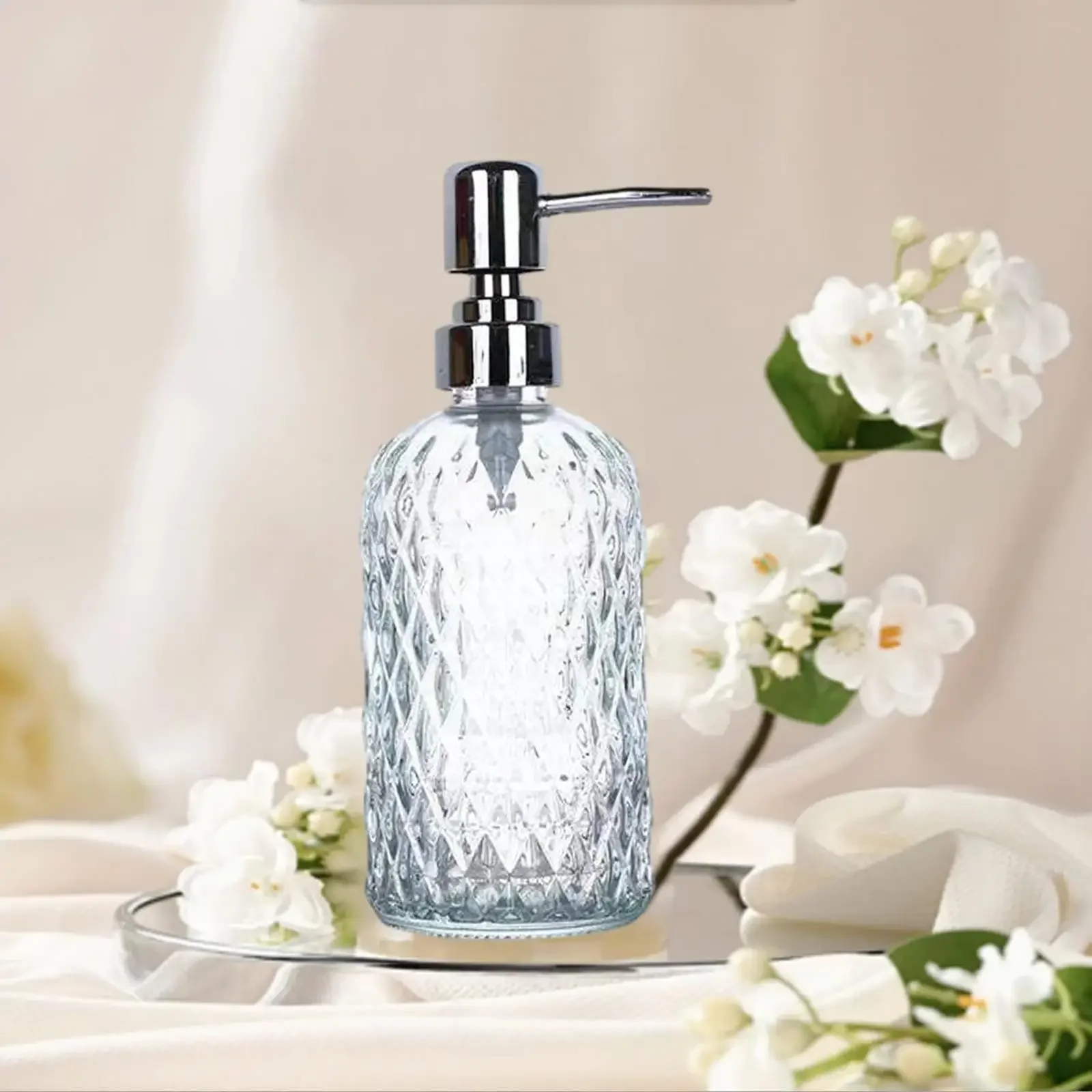 

Glass Soap Dispenser with Stainless Steel Pump Liquid Soap Dispenser Bottle Refillable Lotion Dispenser Bathroom Accessory Pumps