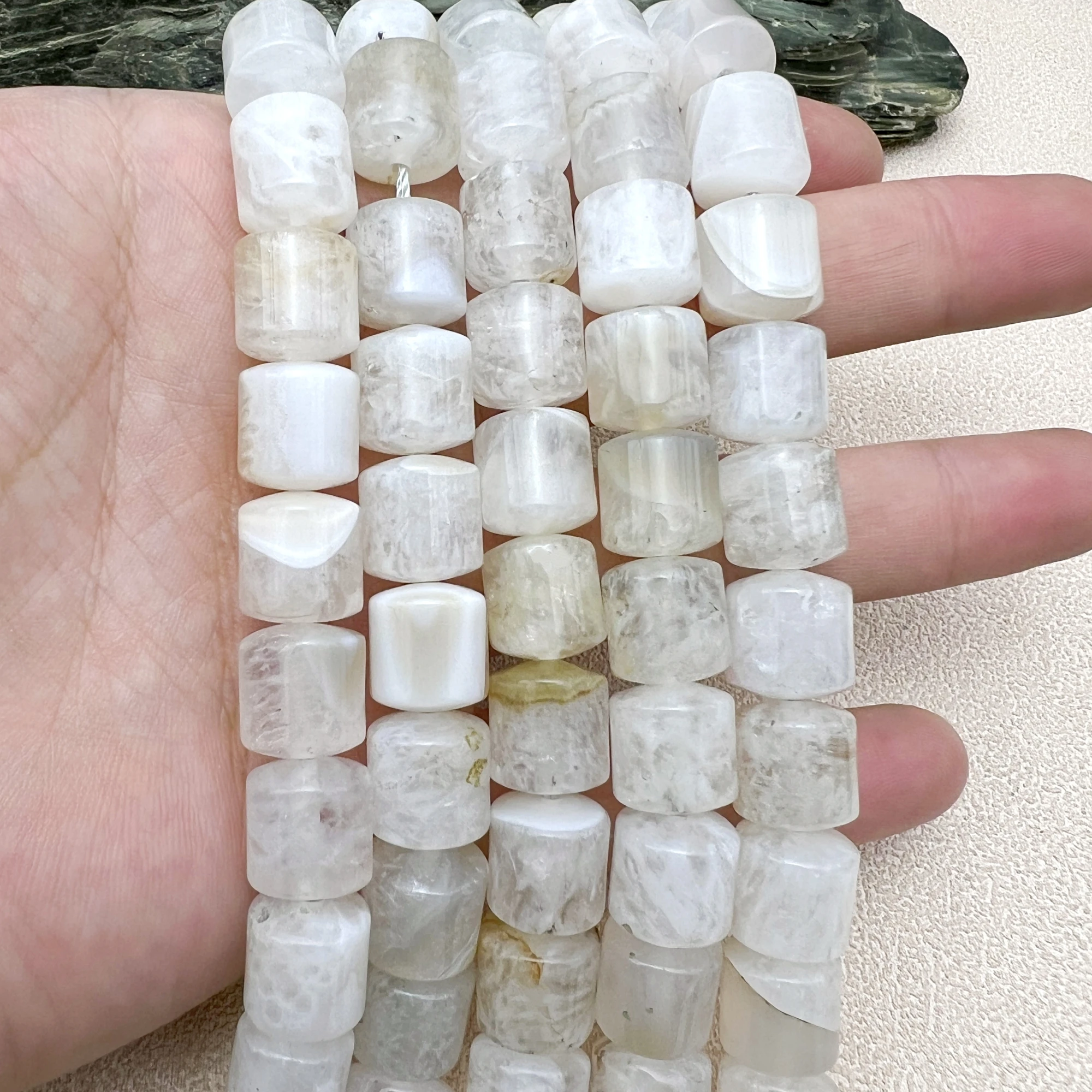 

15.5Inchs Natural White Tuxedo Agates Quartz Drum Barrel Beads For DIY Jewelry Making
