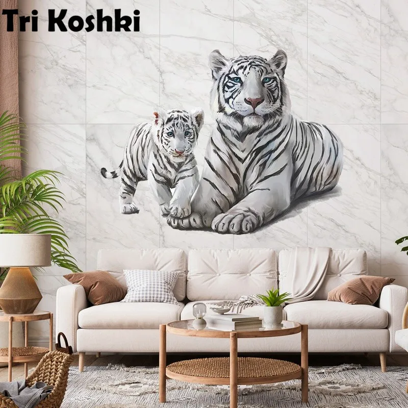 Tri koshki RC011 Animal White Tiger Wall Sticker Waterproof PVC Decoration Door Living Room kids room