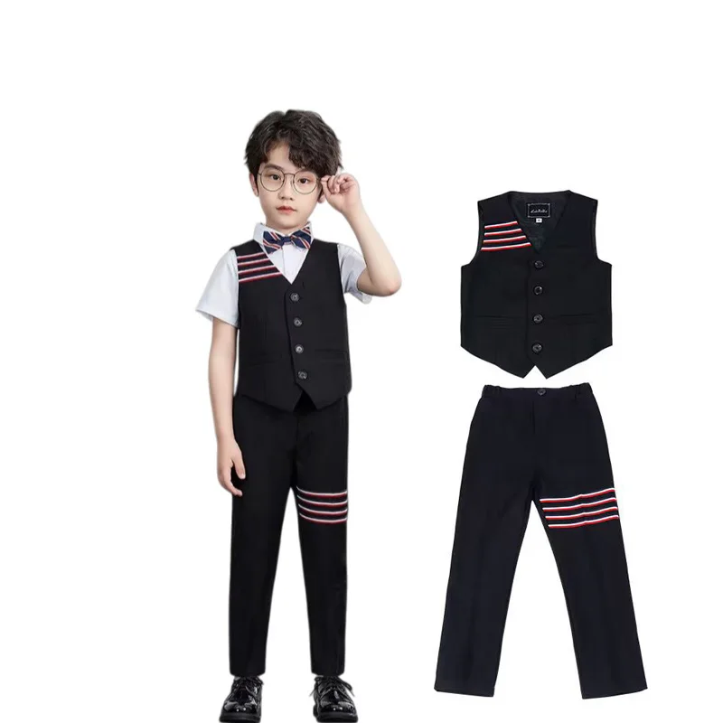 Low Price Clearance Stock Sale Boys Summer 90-170 Vest Pants Photography Suit Kids Wedding Party Dress Children Costume