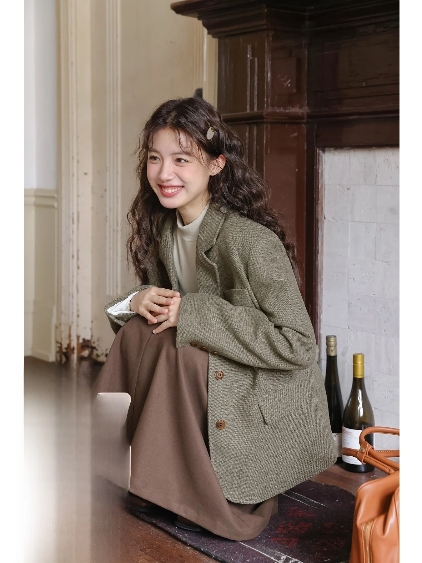 

Ретро-зимнее шерстяное пальто в стиле Эдинбург для женщин, маленький размер, модная верхняя одежда средней длины