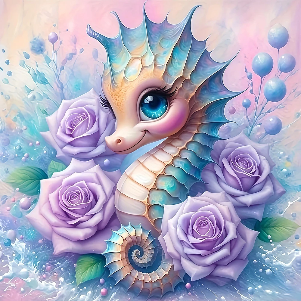 EverShine DIY Diamantmalerei Hippocampus 5D Vollbohr-Mosaik Seepferdchen Rose Stickerei Cartoon Tier Heimdekoration Geschenk
