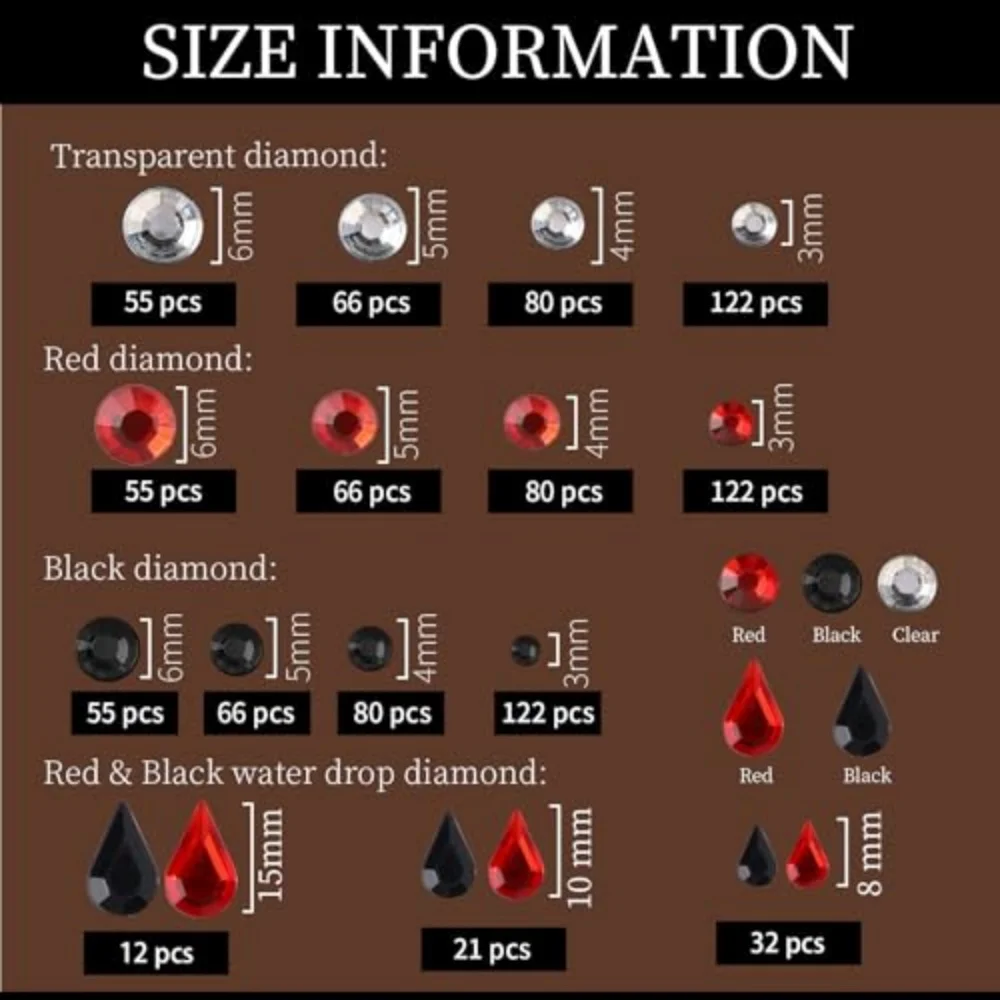 Black and Red Face Gems Jewels, Black and Red Rhinestones for Makeup Halloween Gem Stickers, Self‑Adhesive On Gems for Halloween