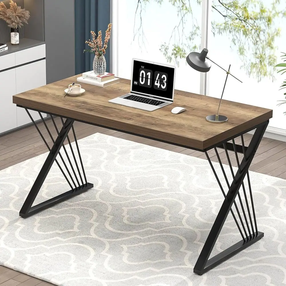 

Computer Desk, Modern Home Office Desk, Industrial Wood And Metal Study Writing Work Pc Table For Bedroom Living Room, Rustic