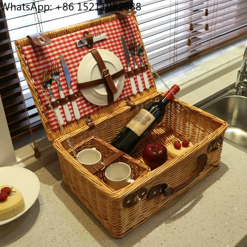 LLY rattan picnic basket outdoor camping hand basket hand-woven grocery shopping basket extra large capacity