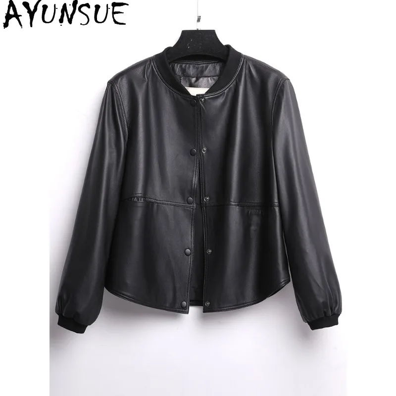 AYUNSUE Real Leather Jackets for Woman Spring Autumn Loose Long Sleeve Tops Fashion Sheepskin Black Jacket Woman Clothes Casaco