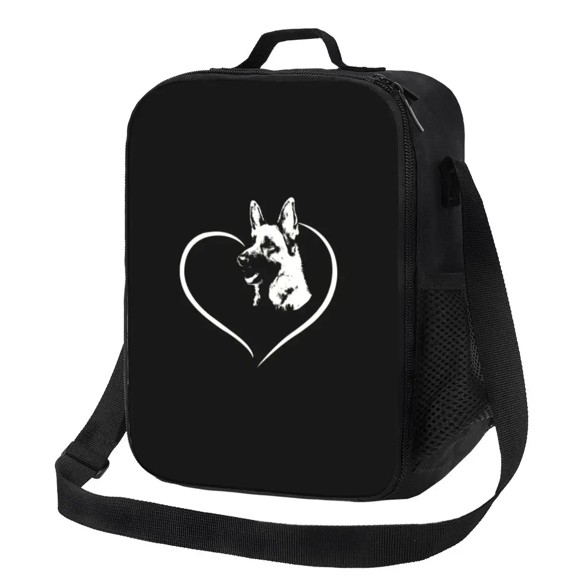 

German Shepherd Dog Heart Portable Lunch Box for Waterproof Pet Puppy Cooler Thermal Food Insulated Lunch Bag Kids School