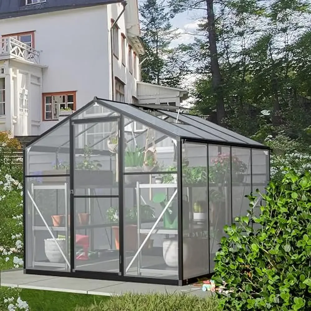 Polycarbonate Greenhouse Aluminum Frame Walk-in Greenhouse Garden Rainproof Ventilation System Heavy Duty Stability Walk-in