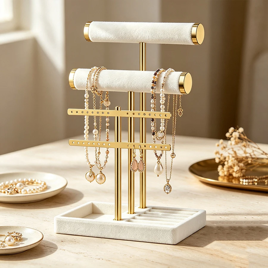 Multi-Functional Two-Level T-Style Bangle Stand for Bracelet, Bangle & Jewelry Storage