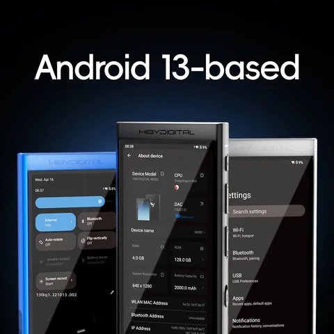 HiBy Dijital M300 Android 13 Müzik Çalar MP3 HiFi Ses Bluetooth WiFi DSD256 FM Radyo Çift Mikrofon Dahili Hoparlör IPS 29 saat 128 GB
