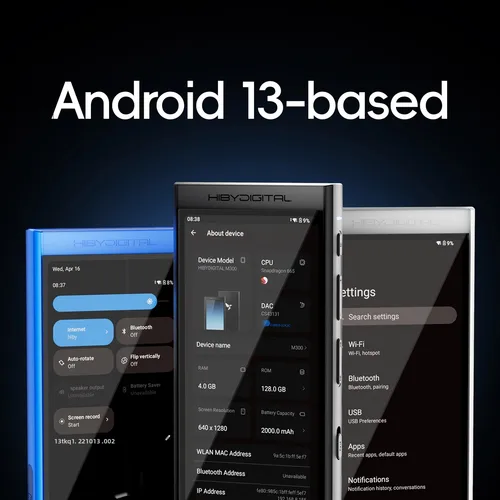Imagen 2 del producto HiBy Digital M300 Android 13 reproductor de música MP3 Audio HiFi Bluetooth WiFi DSD256 Radio FM micrófono Dual altavoz incorporado IPS 29 horas 128GB