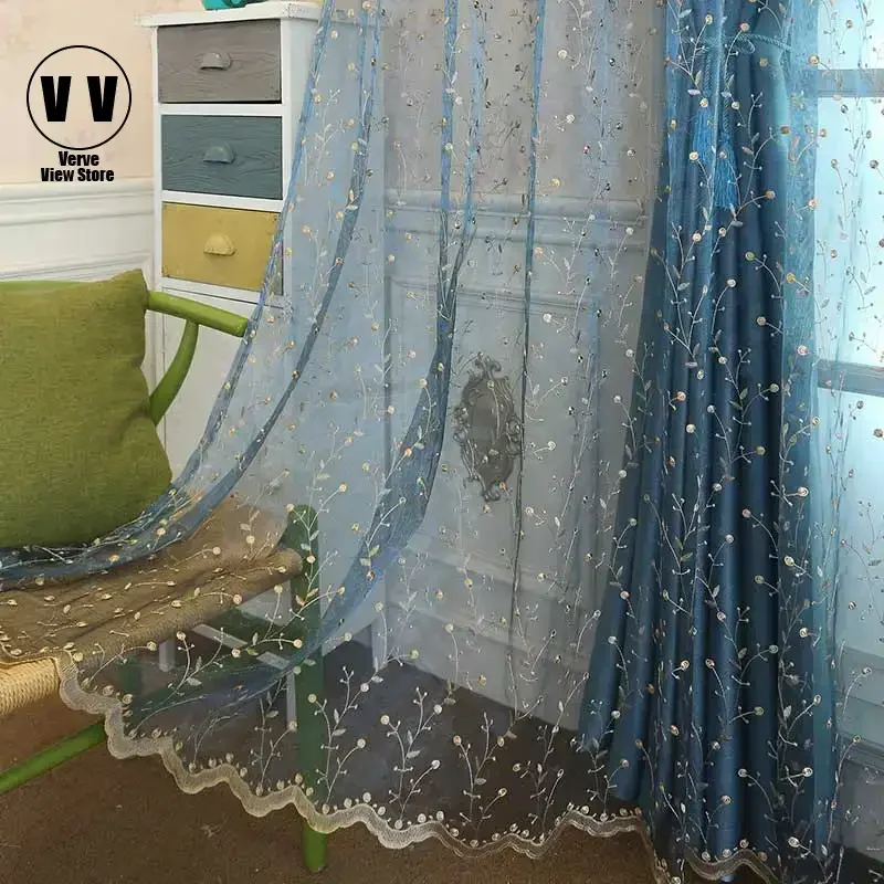 

Embroidered Luxury Tulle Curtain for Living Room and Bedroom, Floral Voile, Sheer Window Screen, Organza Curtains for Kitchen