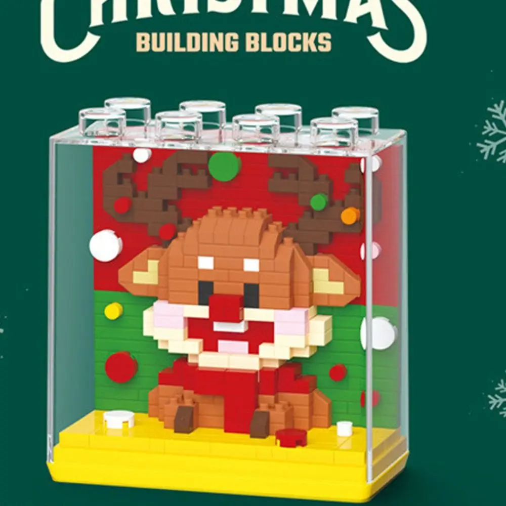 Mini Christmas Tree Christmas Building Blocks Acrylic Display Box Santa Claus Model Educational Building Blocks Micro Bricks