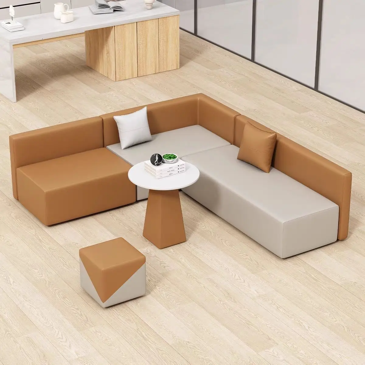 L-shaped sofa sitting area clinic beauty salon reception room corner sofa