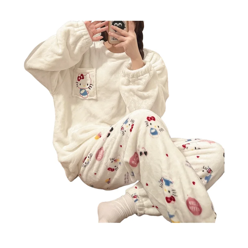 Cute Sweet Beauty Style Long Sleeved Long Pants Soft Sleepwear Autumn and Winter Cartoon Thick Suit for Girls Anime Home Clothes