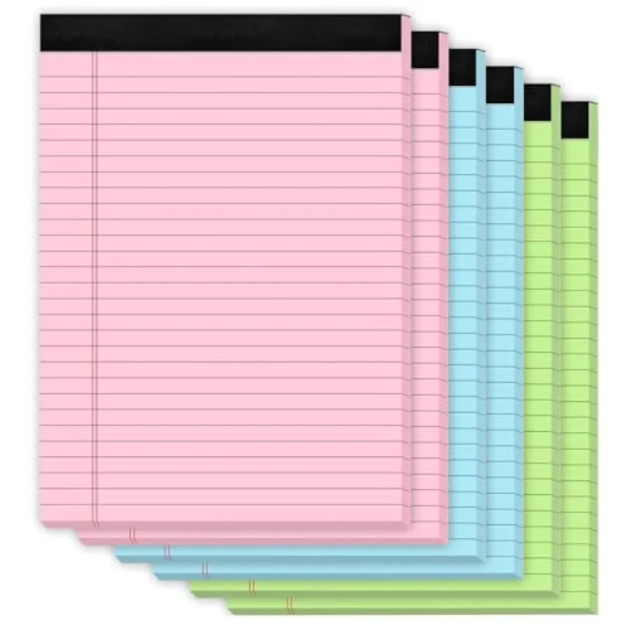 

6 Pack Legal Pads 8.5 x 11, Colored Legal Pads Wide Ruled, Colored Note Pads 8.5 x 11, 30 Sheets/Pad Lined Paper Pads, Multicol